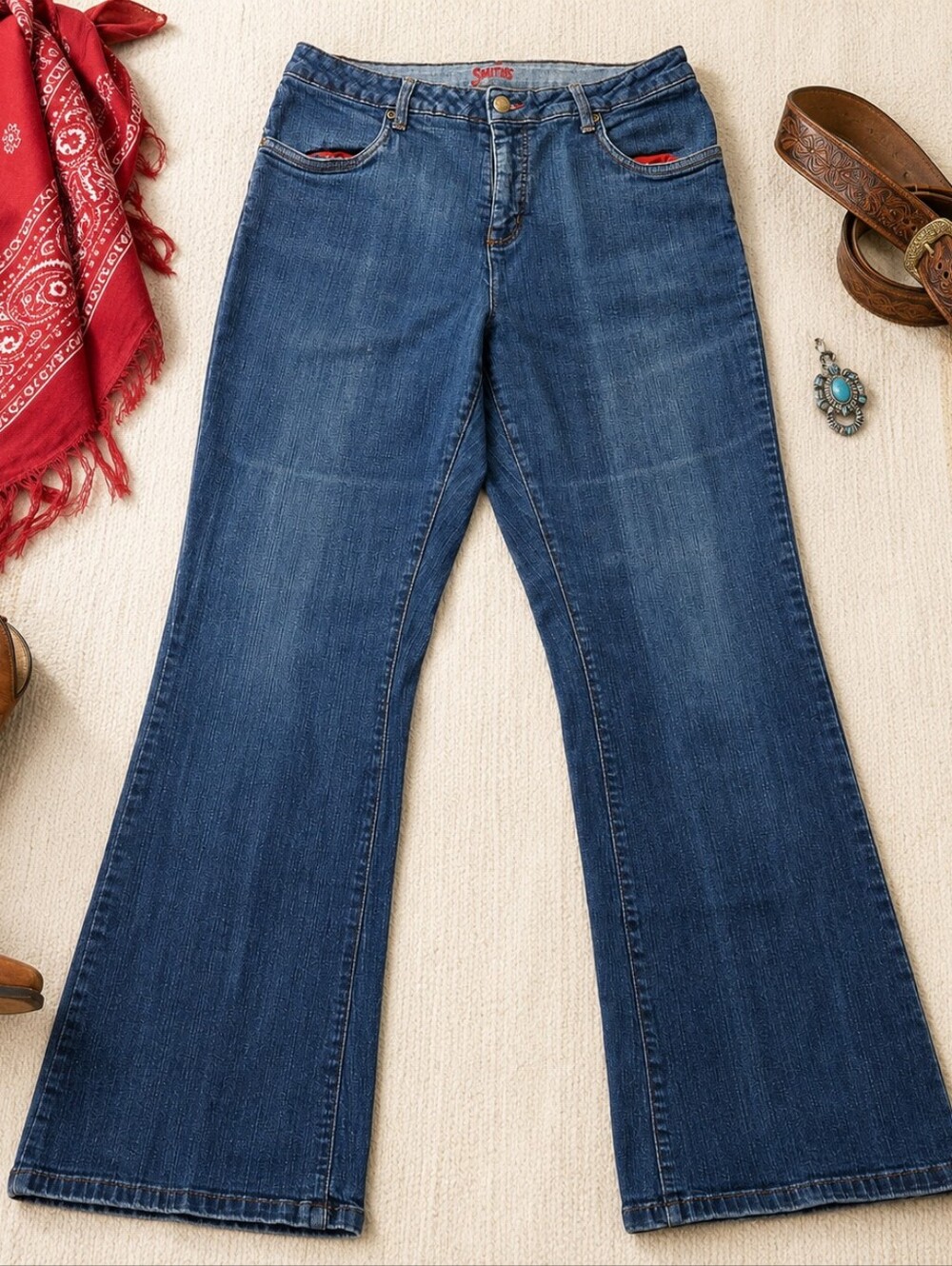Vintage Smith's Dungarees Size 14 Y2K Bootcut Embroidered Western Jeans